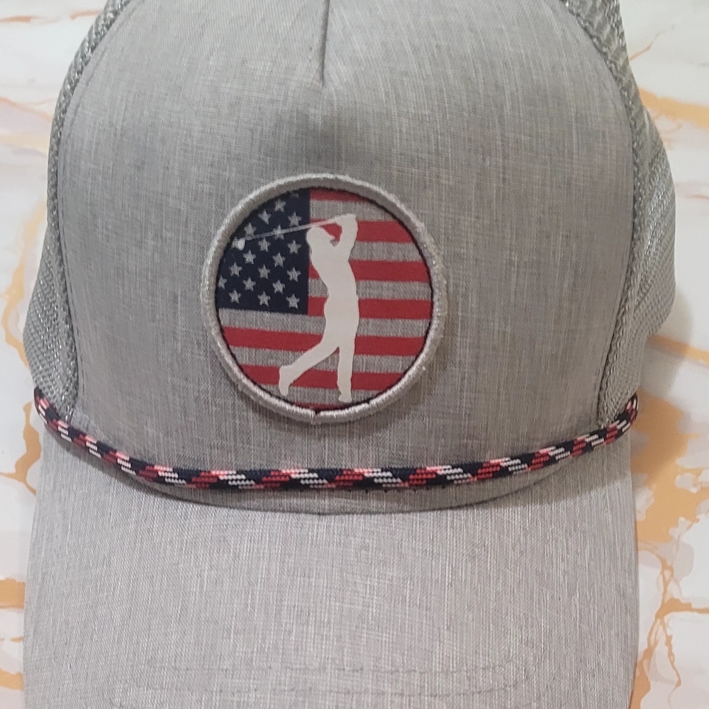 Gray Baseball Cap with American Flag Logo